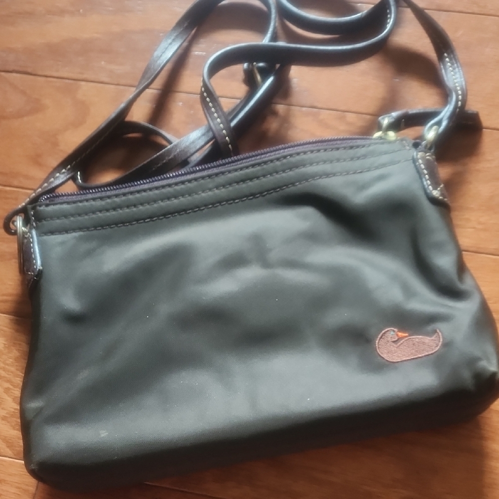 Sleek Black Dooney And Burke Crossbody Bag with Structured Design